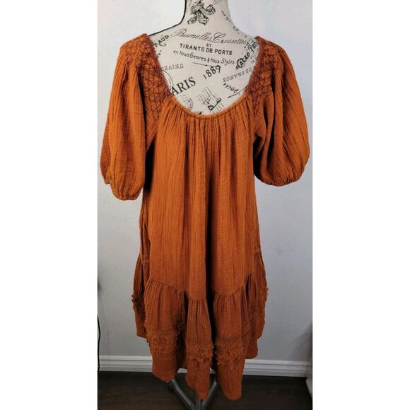 Free People Sunday Stroll Maxi Dress Button down Tiered Oversized Embroidered S - Picture 8 of 9